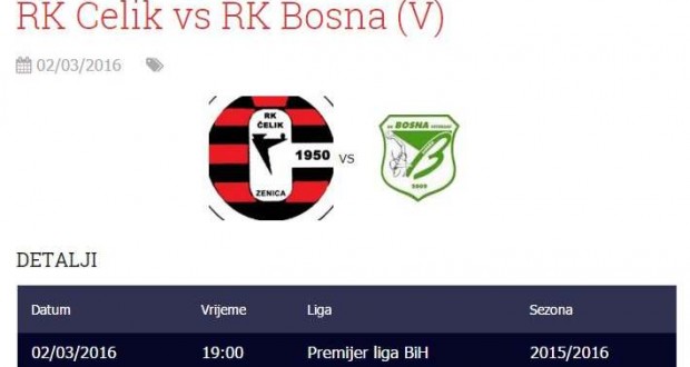 Utakmice RK Čelik na Bilmišću 2. i 5. mart