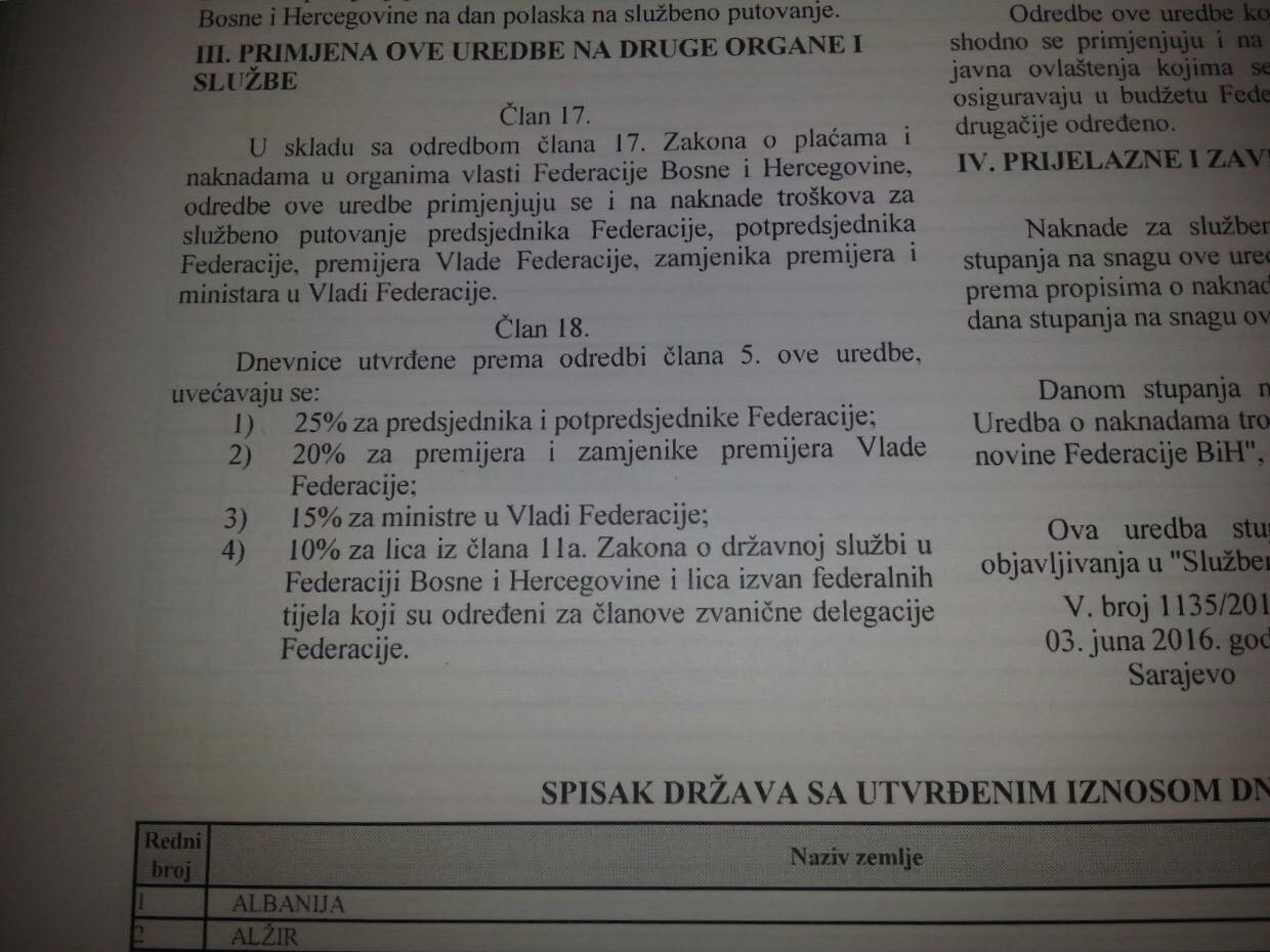 Vlada FBiH povećala sebi dnevnice za službena putovanja