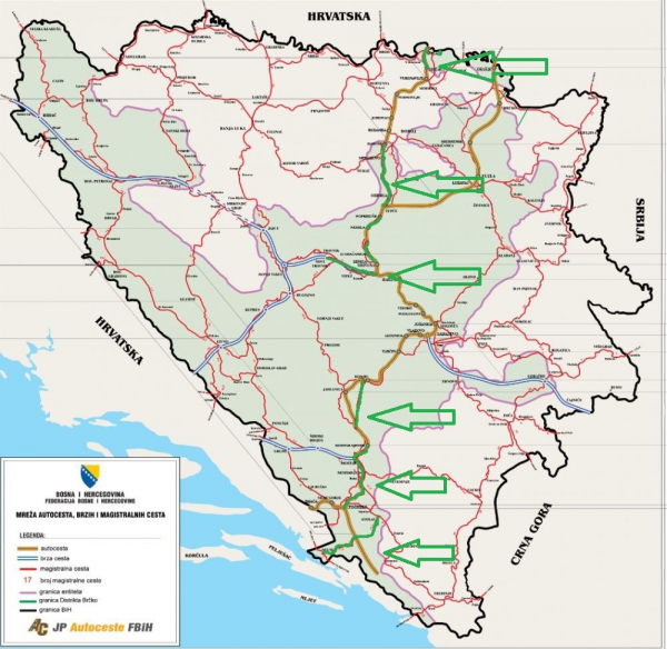Zelenom bojom su označene dionice koje će biti izgrađene zahvaljujući povećanju akciza